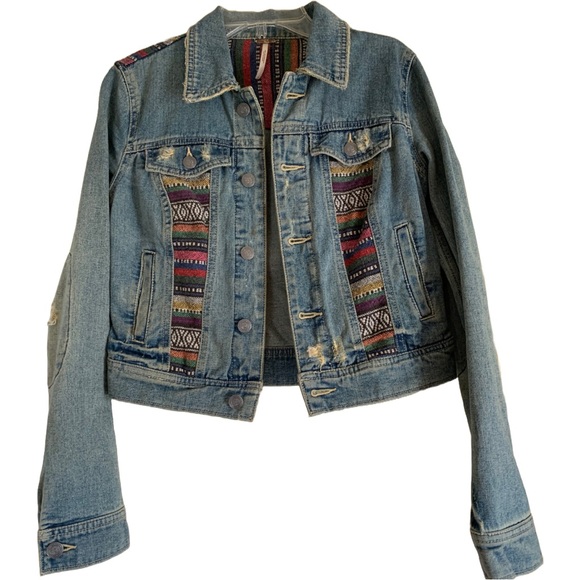 FREE PEOPLE Women’s Baja Distressed Embroidered Denim Jean Jacket Size 2 - Picture 6 of 9